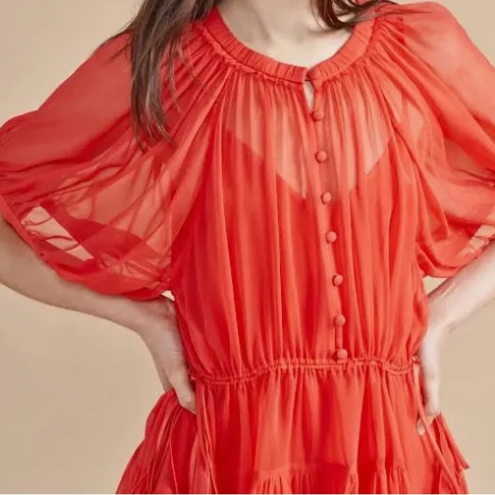 La Ligne Ava Red Chiffon Silk Mini Dress - Picture 4 of 11